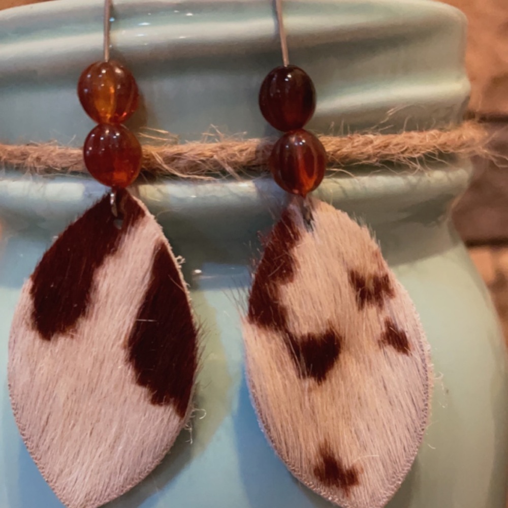 Genuine leather hair on hide earrings
